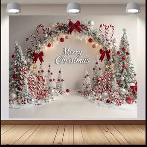 Festive Christmas Arch with Red and White Decorations